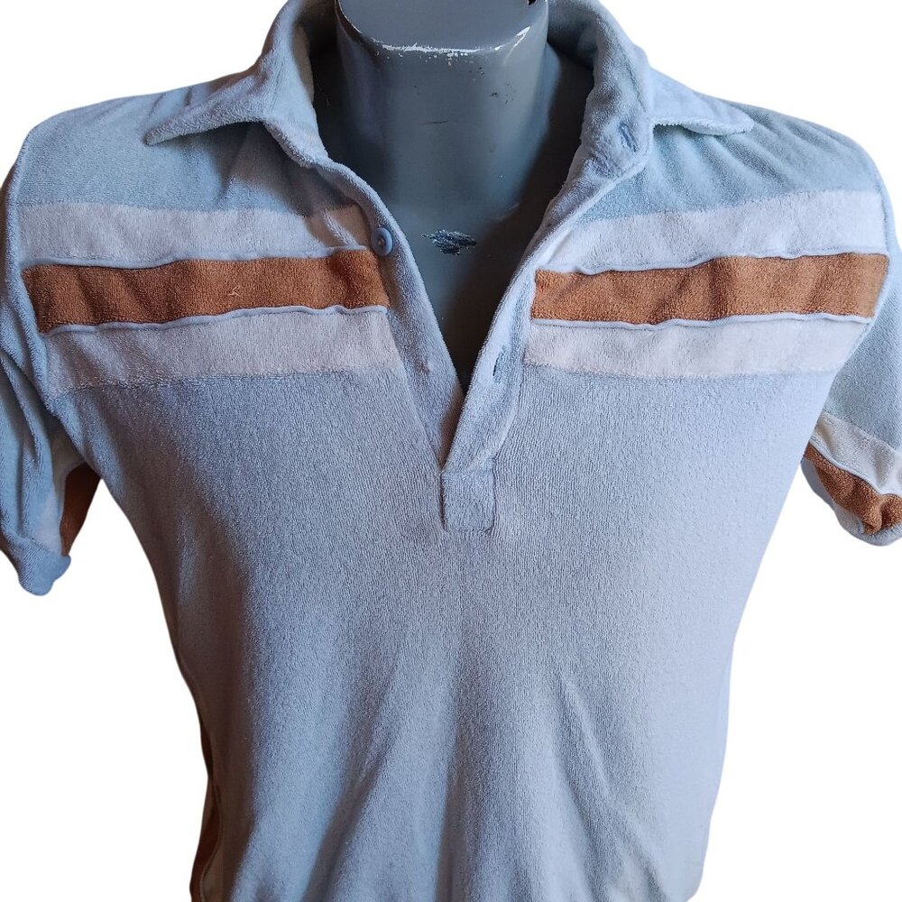Vintage Men's Medium POlo Shirt 1970's Terrycloth Striped Tennis Pro Hippy Relic
